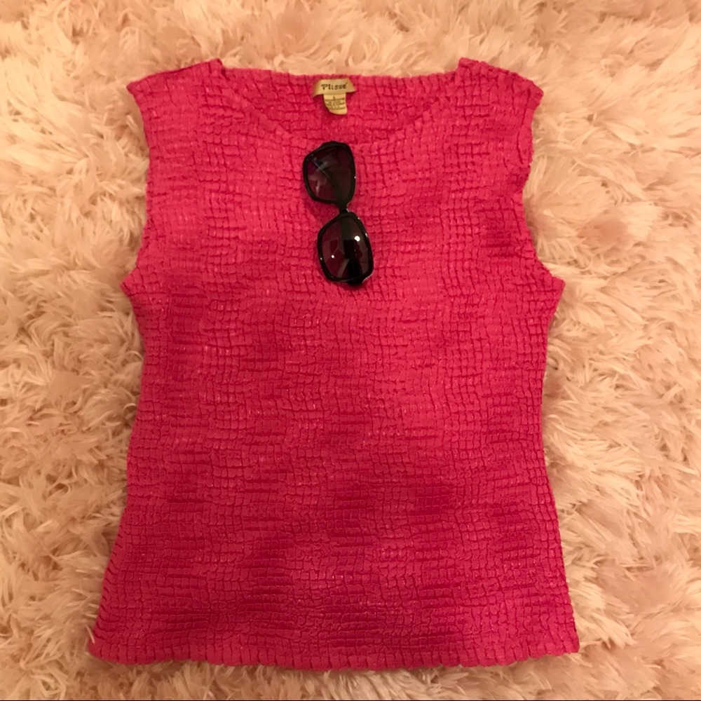 Plissé Crinkle Top, Vibrant Pink, Medium